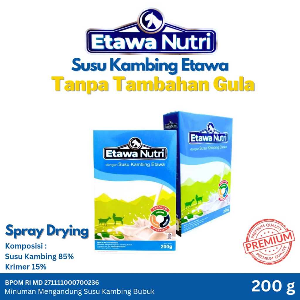 

Etawanutri | Susu Kambing Etawa Bubuk 200gr | Susu Kambing Bubuk Tanpa Tambahan Gula