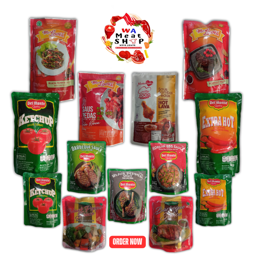

Sauce Standing Pouch Saus Sambal DelMonte Mazzoni McLewis MamaSuka Bumbu Sapi Ayam BBQ Barbeque Black Pepper Lada Hitam Pedas Korea Chilli Extra Hot Lava Tomat Ketchup