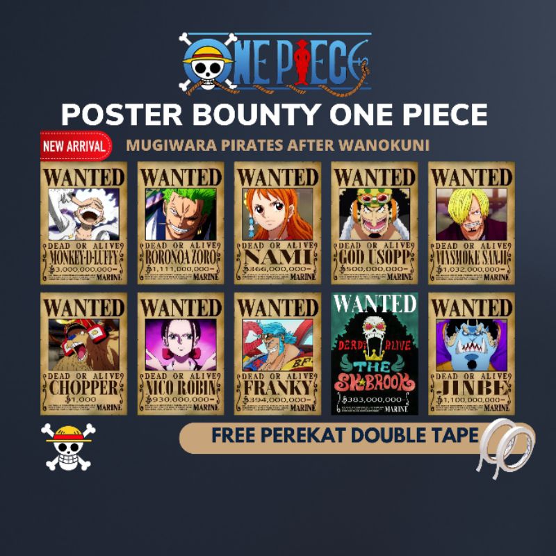 Poster Bounty One Piece Terbaru 1 Set Kru Komplit Mugiwara Ukuran A4 / Dekorasi Dinding / Poster One
