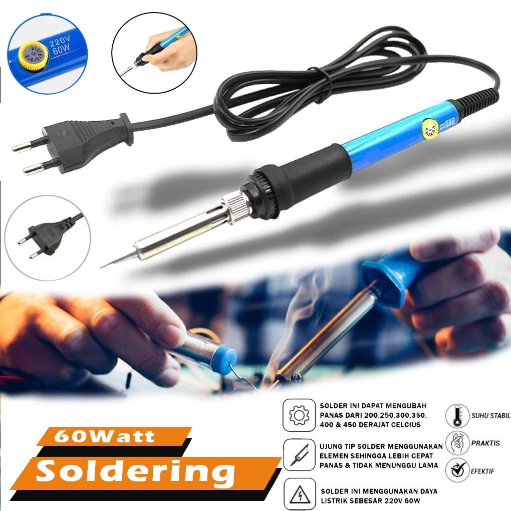 Solder iron + 5 Mata Solder Adjustable 60W Solder 220V Atur Suhu Temperature Solder listrik suhu dap