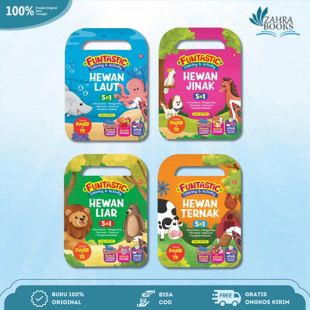 Buku Funtastic Coloring and Activity Hewan Jinak, Hewan Laut, Hewan Liar, Hewan Ternak - Agro