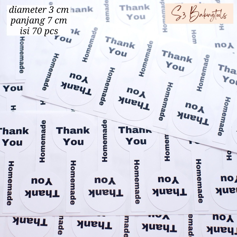 

Sticker label stiker thank you homemade white isi 70 pcs