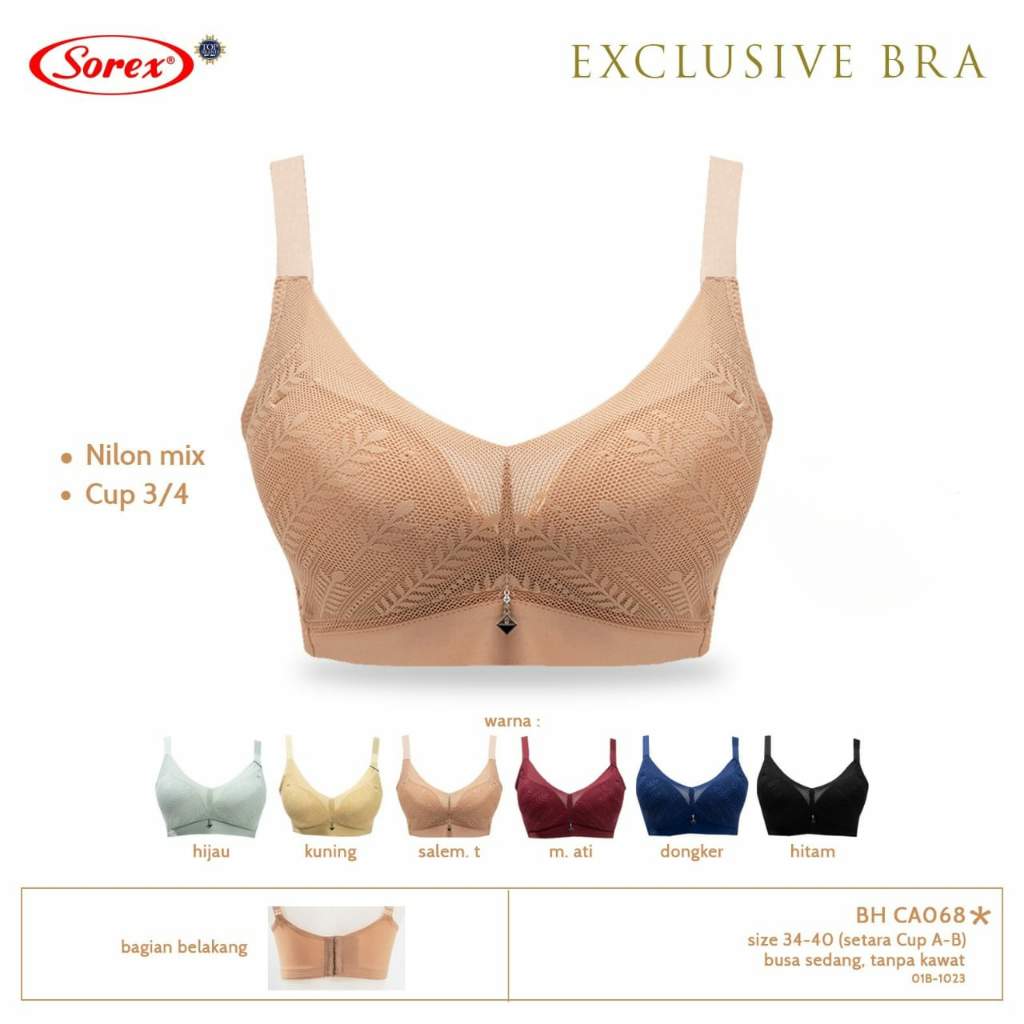 RVC75 - SOREX Bra Busa Sedang Tanpa Kawat 34-40 Kait 3 dan 4 BH Brukat Lembut Underwear Dewasa Pakai
