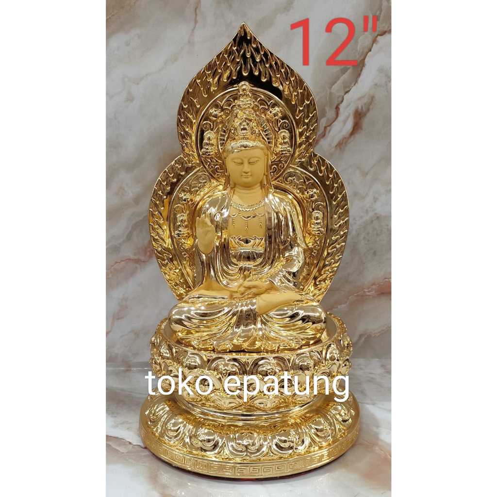 patung kwan im / kwan in / guan yin - 12 inch - fiber - emas
