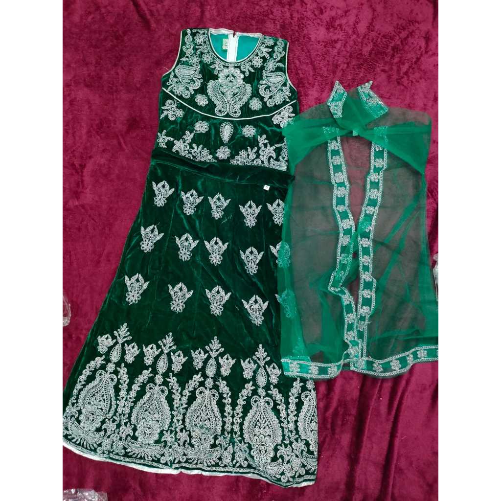 Baju India Anak Full Bordir Set Lengkap Rok dan Selendang