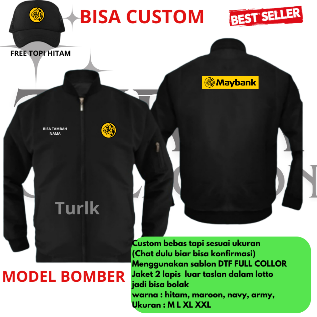 Jaket Maybank Jaket Bomber Bank Maybank Free Topi Hitam