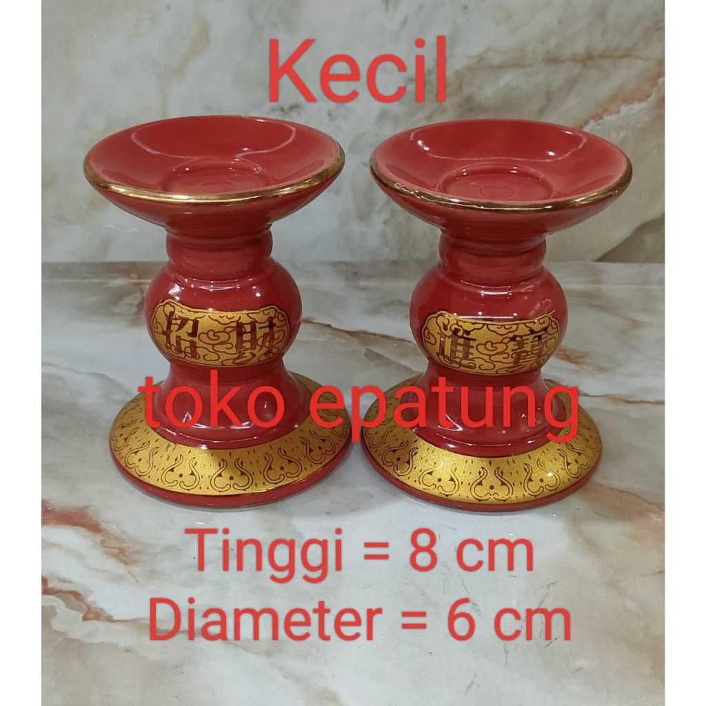 tempat lilin / kaki lilin - keramik - 8 cm - merah