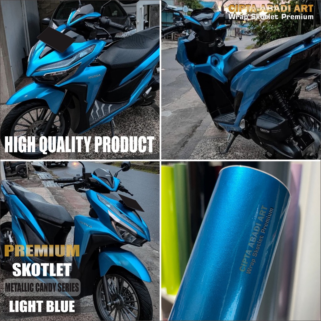 STIKER SKOTLET MOTOR LIGHT BLUE METALLIC CANDY GLOSSY PREMIUM SCOTLET BIRU METALIK CANDI DAYA REKAT 