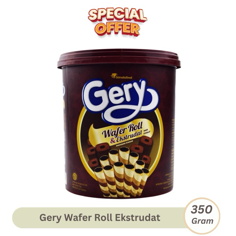 

Gery wafer roll & Ekstrudal Choco 350gr Camilan kemasan kaleng