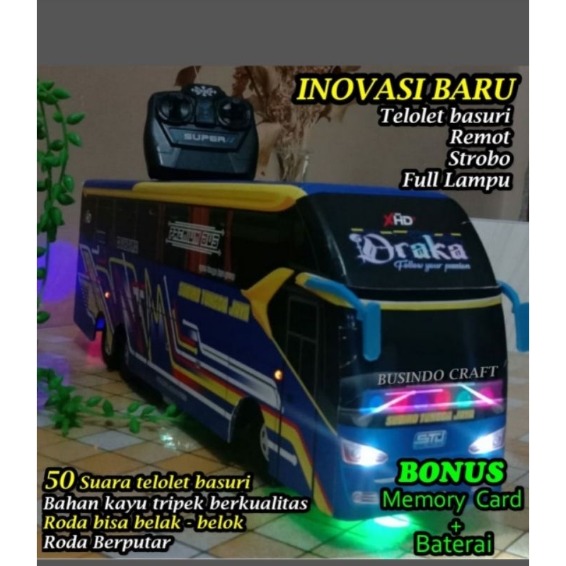 Miniatur bus remot control telolet basuri full lampu stj draka black pink terlengkap