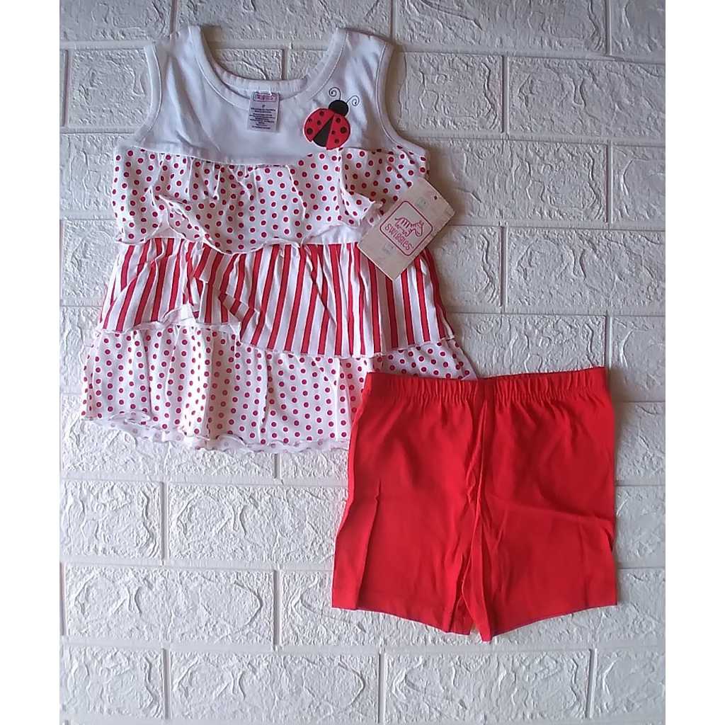 SALE 10% - Setelan Anak Perempuan Swiggles Motif Ladybug(MINUS NODA KUNING SEDIKIT PADA BAJU)