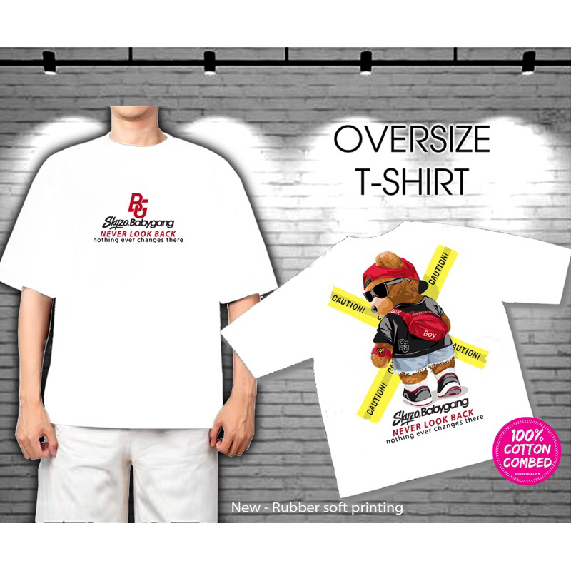 KAOS TSHIRT PRIA OVERSIZE LD 120 CM PUTIH DONT LOOK BACK BEAR