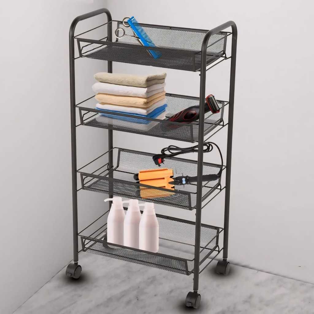 Rak Susun Roda Rak Dapur 4 susun Rak Dorong Besi Rak Salon Buah Buahan Serbaguna