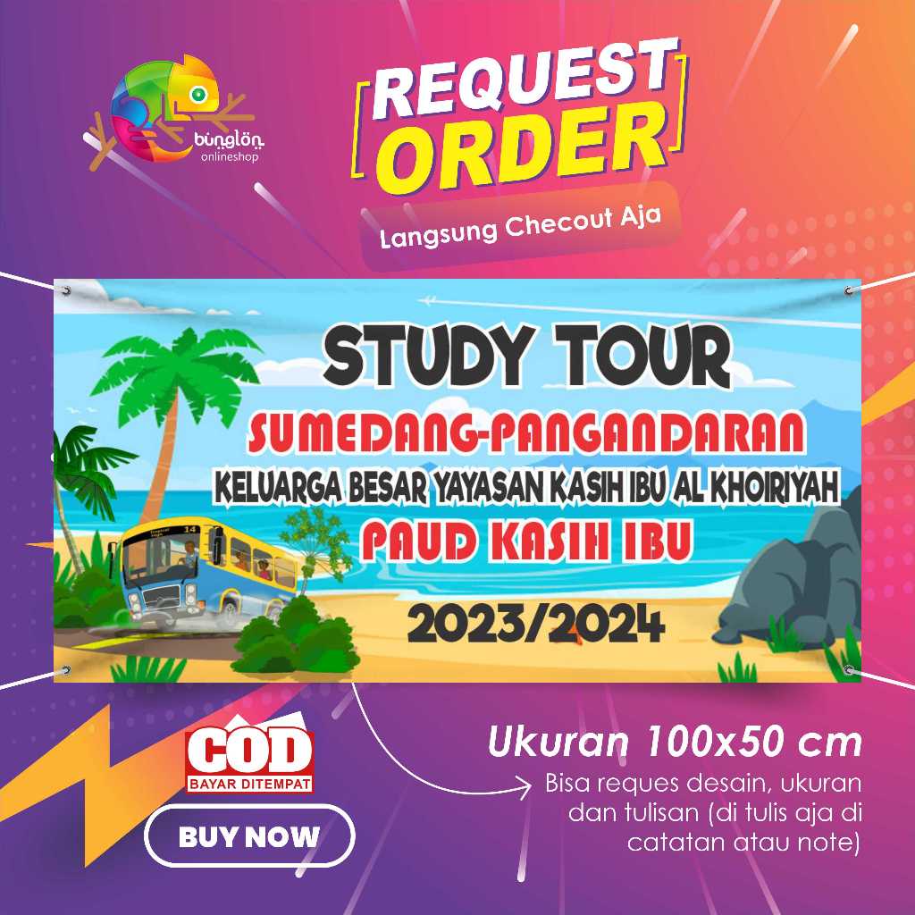 Spanduk Banner 100x50 Study Tour Gathering Pangandaran Custom Desain