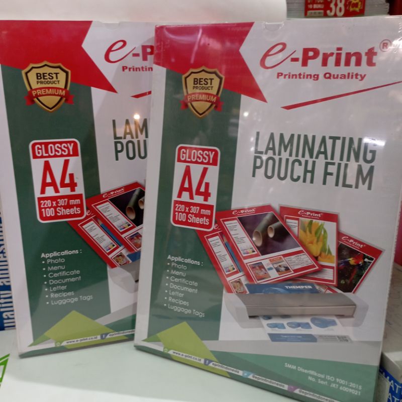 

PLASTIK LAMINATING E-PRINT A4 isi 220 gsm 100 serta / pack