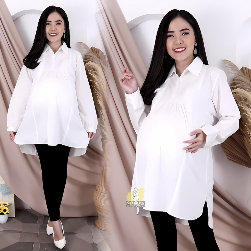 ART U54F Baju Hamil Kerja dan Menyusui Lengan Panjang Warna Putih