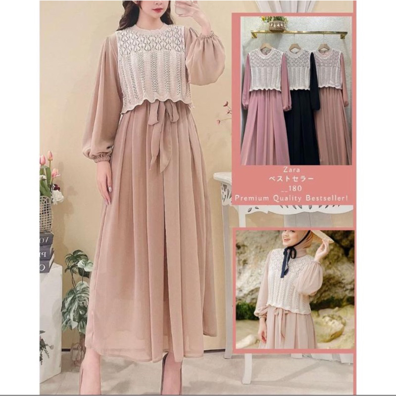 Dress wanita zara series mix rajut - Gamis korea wanita - Gamis boho wanita juga cantik