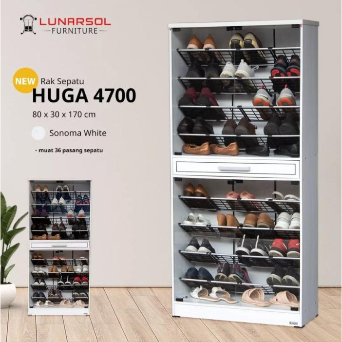 Rak Sepatu Kaca Dengan Laci Penyimpanan Best Seller Huga 4700