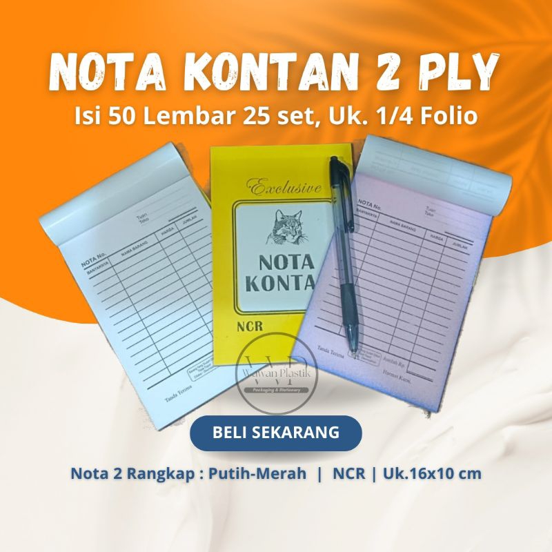 

Nota Kecil 2 Ply Murah / Nota NCR 2 Ply 1/4 Folio / Nota Kontan 2 Ply Kecil / Nota Rangkap 2 Kecil / Nota 2 Rangkap Murah