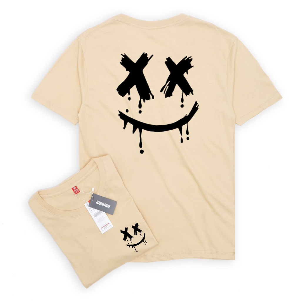 Zirdigo Kaos Distro Smile XX Black debe Lengan Pendek Print Quality Baju Pria-Cream