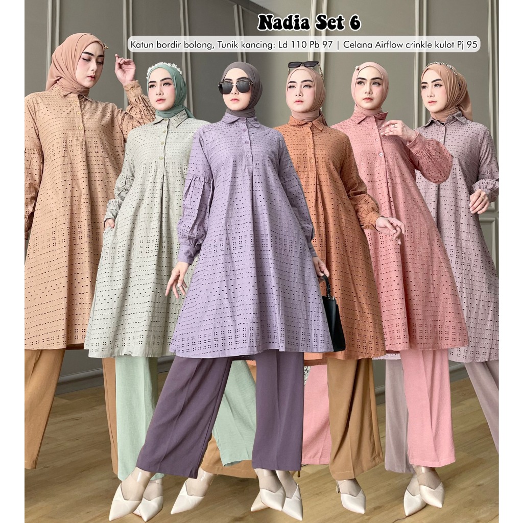 Zahira1808 Sale Cuci Gudang Nadia 6 Set Tunik Kulot Bahan Baju Katun Bordir Bolong Lapis Furing Dan 