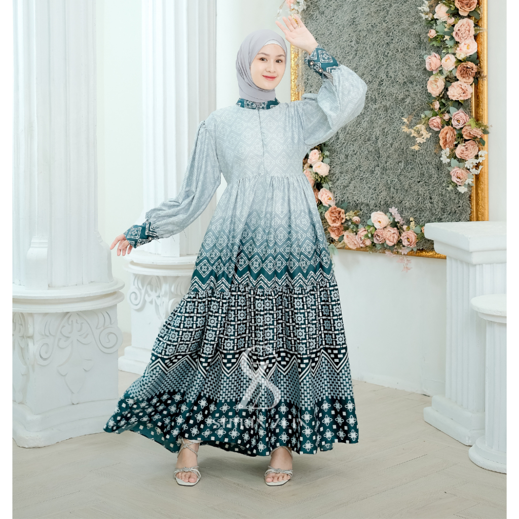 ShirinZein - Baju Gamis Dress Aqilla Wanita Dewasa Pesta Mewah Elegan Lebaran 2024-Emerald