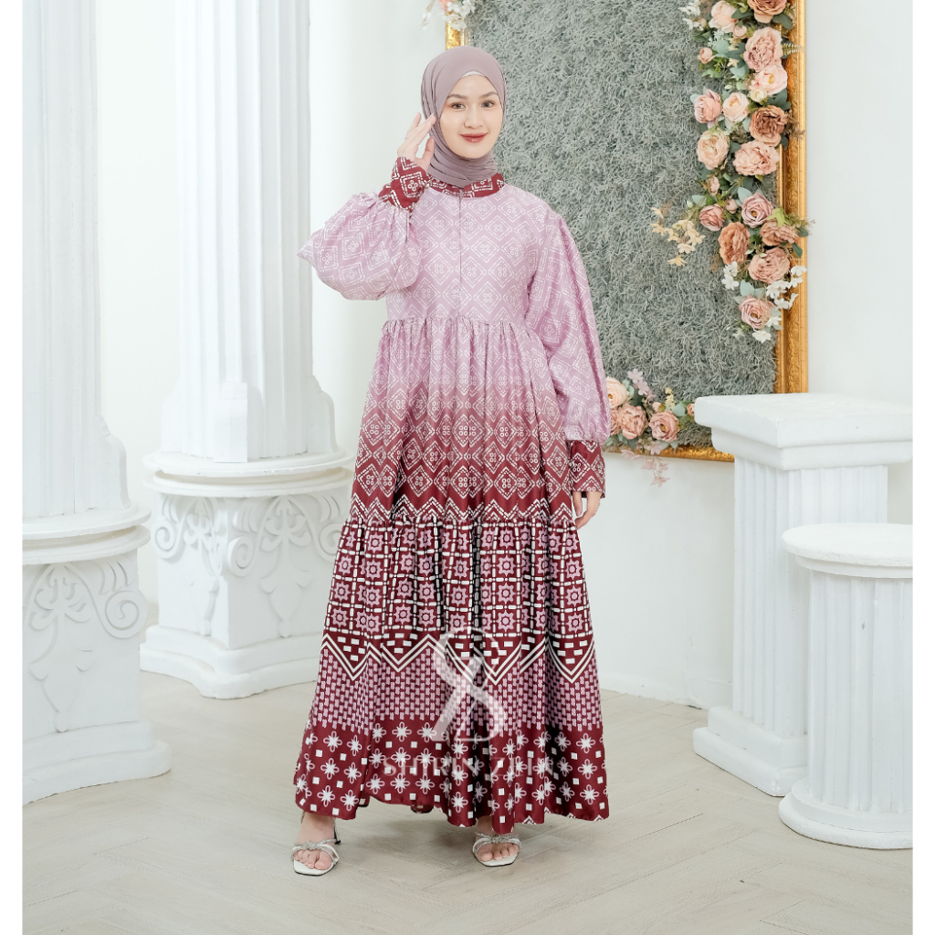 ShirinZein - Baju Gamis Dress Aqilla Wanita Dewasa Pesta Mewah Elegan Lebaran 2024-Rose Pink