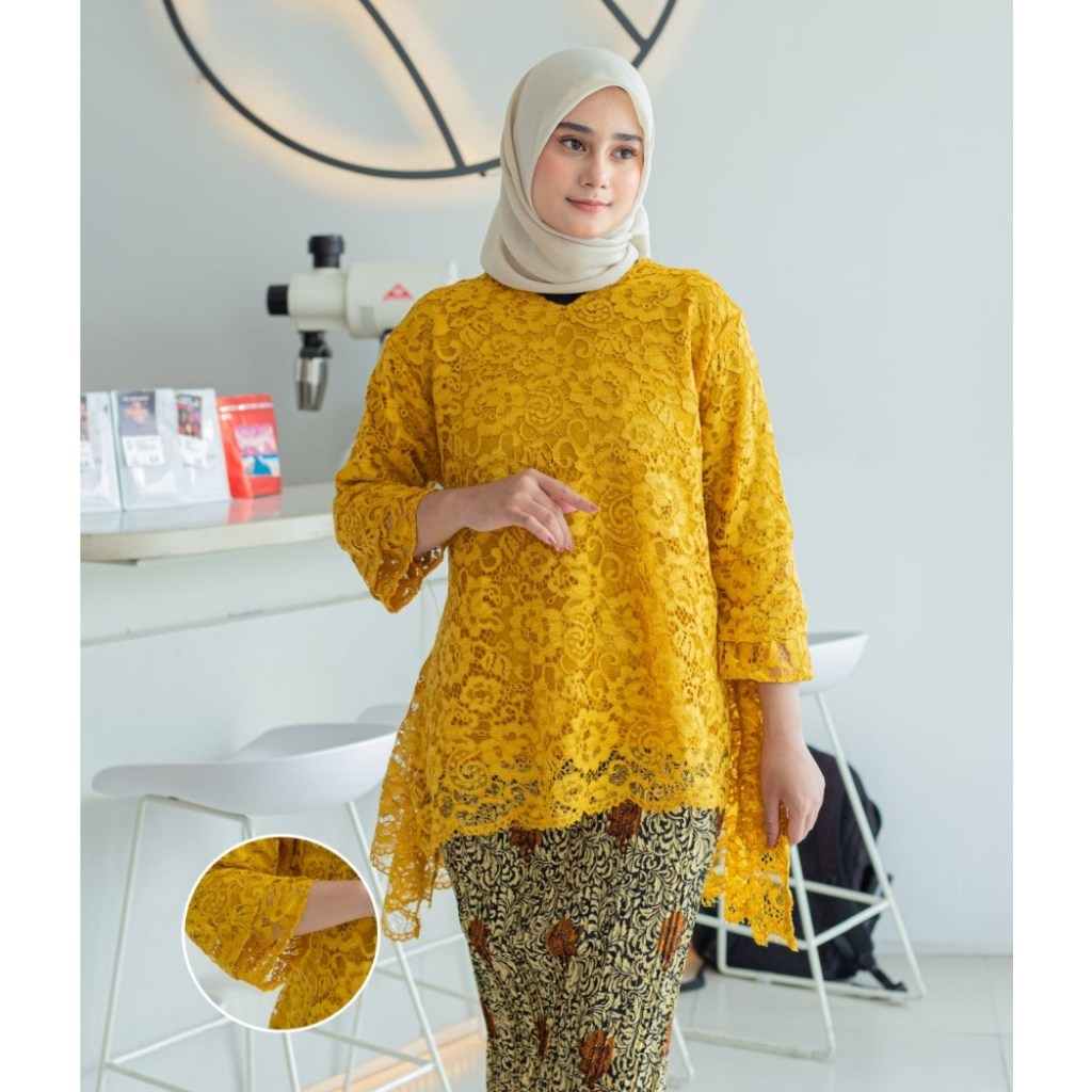 Kebaya Best Seller  Atasan Kebaya Rinjani Jumbo Seri Warna ld 130 / Kebaya Brokat Big Size GOLD
