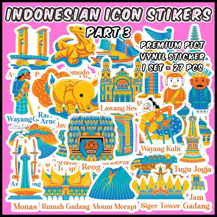 

[1 pack] indonesian Icon Stickers 3 (Stiker Ikon Indonesia 3) Cocok untuk oleh-oleh / scrapbook / jurnal / diary / Sticker Pack / Ecer - ddu-du sticker