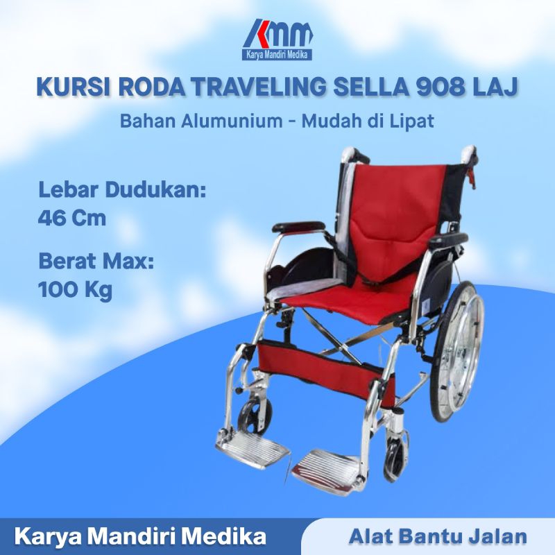 Kursi Roda Travel Merk SELLACO Tipe 908 Laj Alumunium Bisa Dilipat