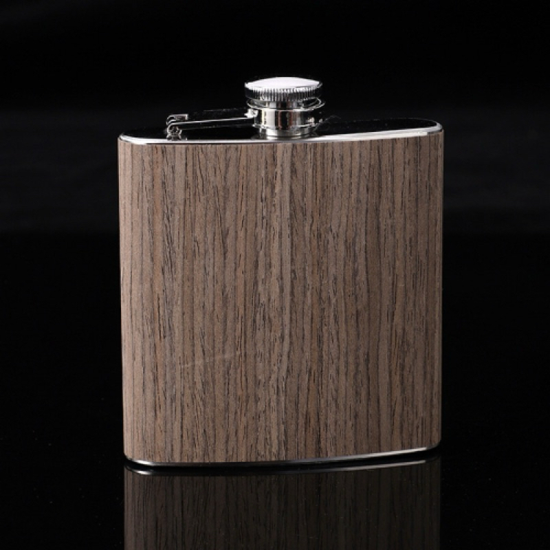 6oz Wood Leather Hip Flask Stainless Steel Botol Flagon | Puluz TBD0602630301E | SKU 1.029.0178