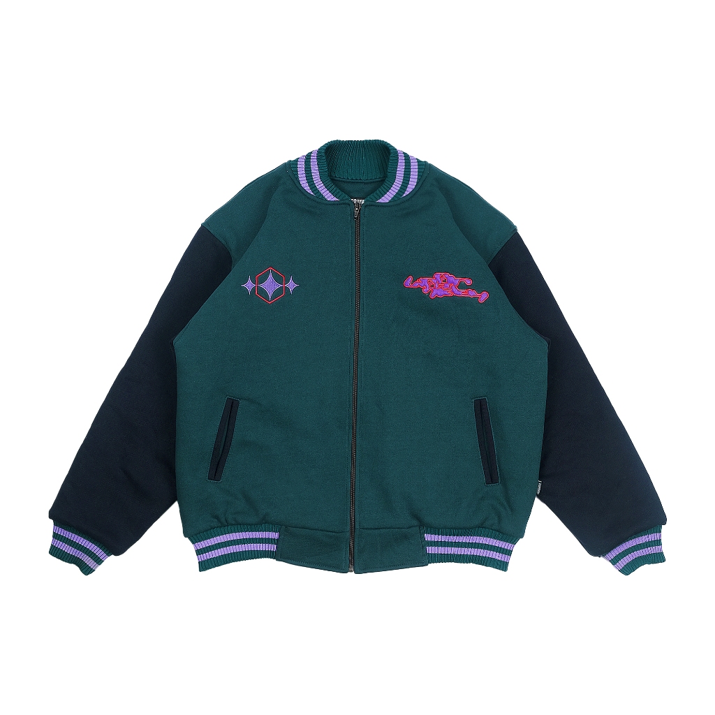 GRANDE VARSITY JACKET BLACK GREEN LIFEFORTODAY