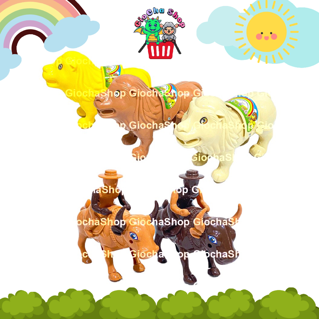 MAINAN ANAK BANTENG & SINGA TARIK PUTAR BERJALAN LUCU - MAINAN ANAK SINGA BANTENG BERPUTAR JALAN [SS
