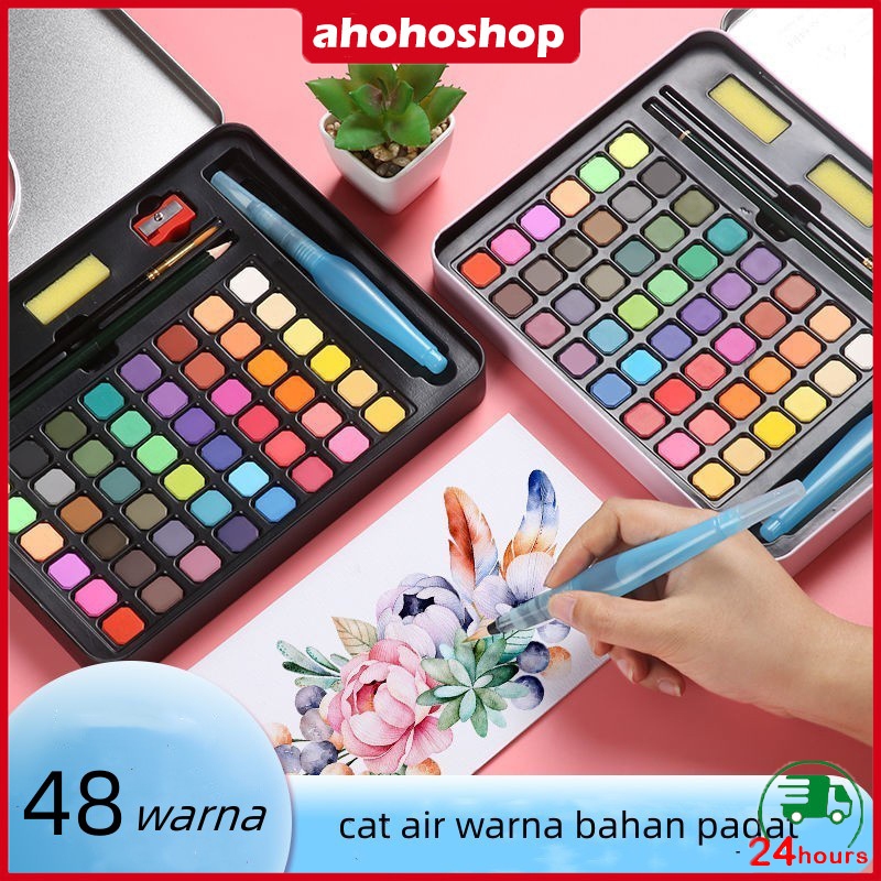

【COD】Olla cat air warna 36/48Water Color Set Watercolor Paint Set- Alat Cat Air Set (Termasuk Kuas dan Kertas Gambaran)