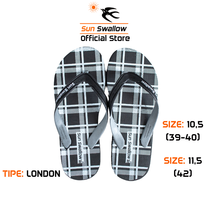 Sun Swallow Sandal Jepit Karet Pria London Warna Hitam Motif Pola Garis Size Ukuran 39 40 42