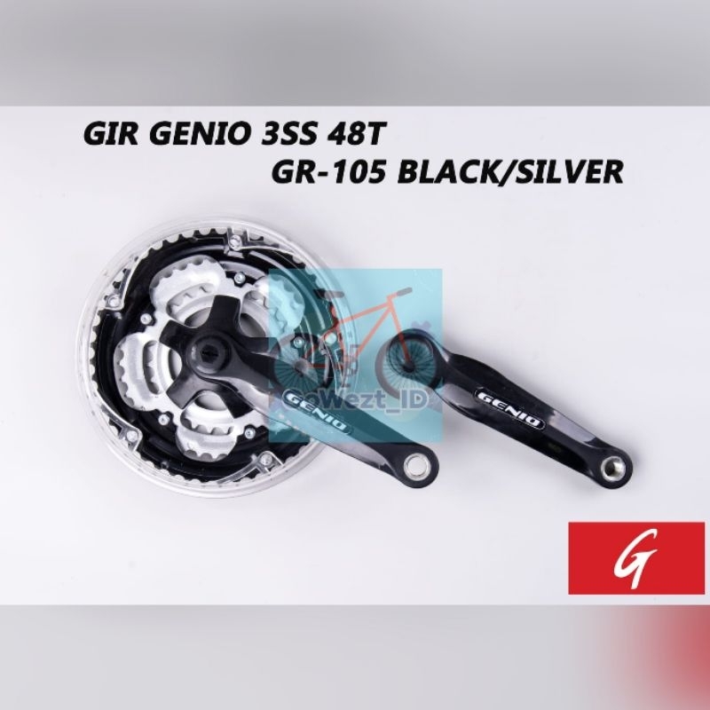 Set Gir Crank 3 Susun 28-38-48T Hitam Perak As Kotak untuk Sepeda MTB
