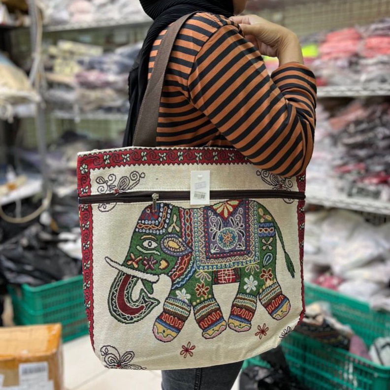 Promo Hari Ini Tote bag jumbo kanvas import thailand bangkok  tas tenun etnik gajah owl  tas souveni