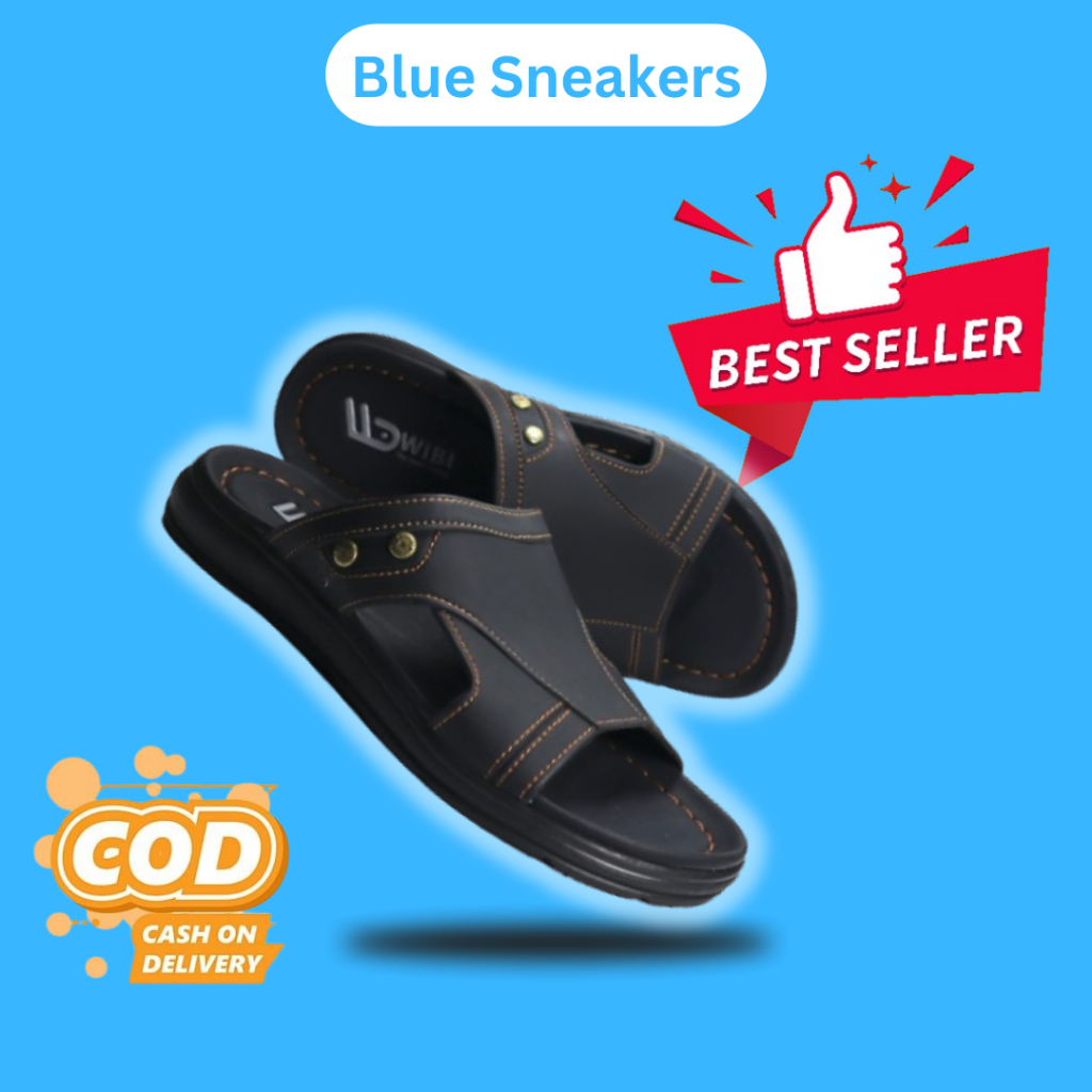 BLUE SNEAKERS Sandal Slide Cowok Kulit Pria Casual Dewasa kasual Sedal Distro Santai Selop Anti Slip