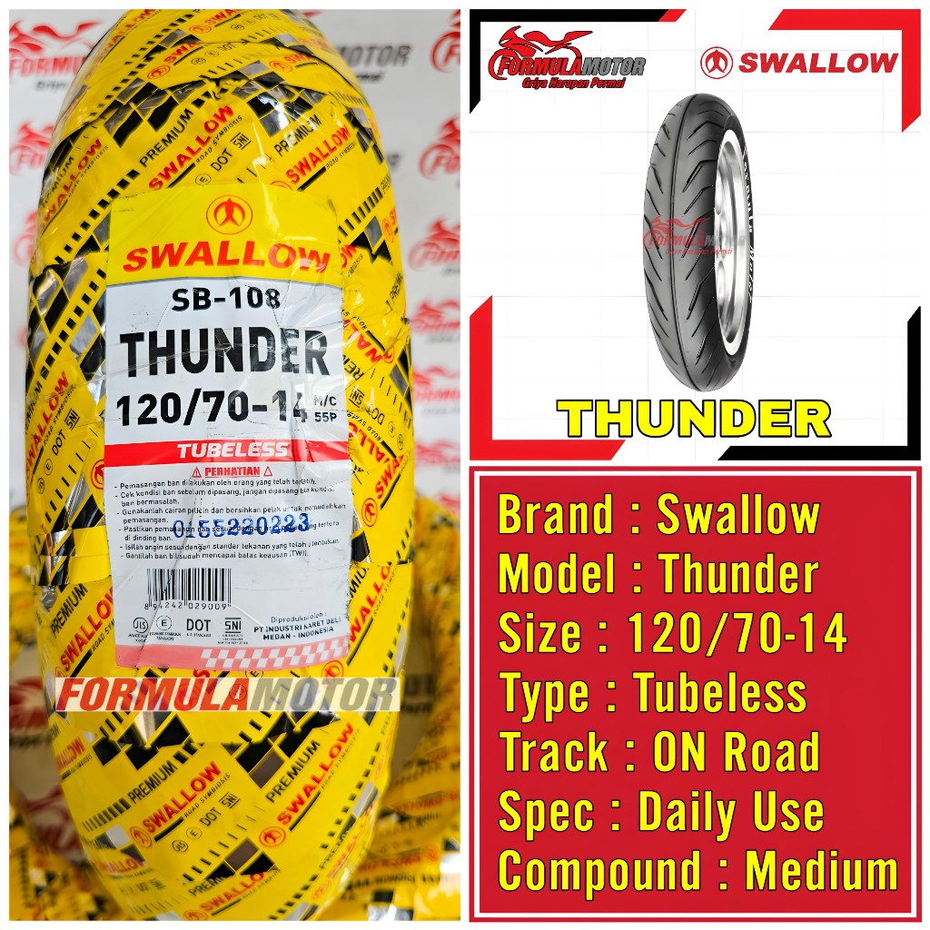 120/70-14 Swallow Thunder Ring 14 Tubeless - Ban Belakang PCX-150, Vario-160 Tubles SB108 SB-108
