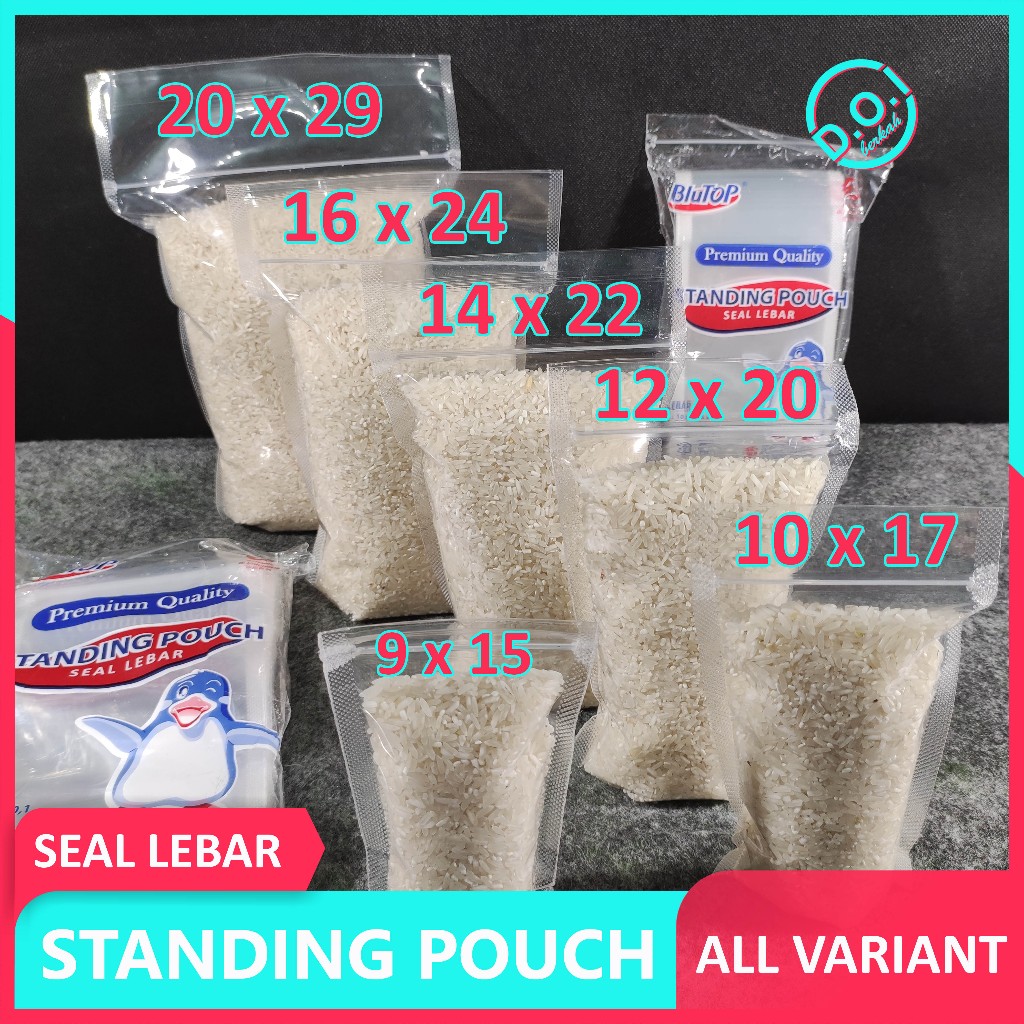 

PLASTIK STANDING POUCH BERBAGAI UKURAN SEAL LEBAR / DOUBLE SEAL / PLASTIK KLIP ZIPLOCK KEMASAN BERDIRI / PLASTIK KEMASAN SNACK / PLASTIK KUE KERING