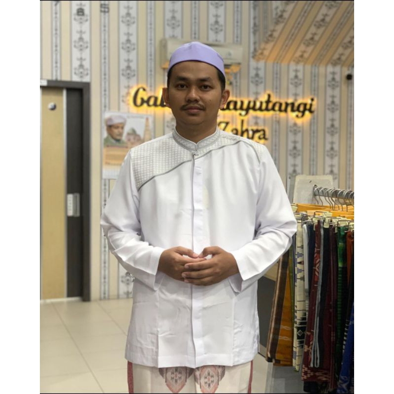 AL-ZAHRA..KUMPULAN BAJU KOKO PUTIH MOTIP TERBARU LENGAN PANJANG
