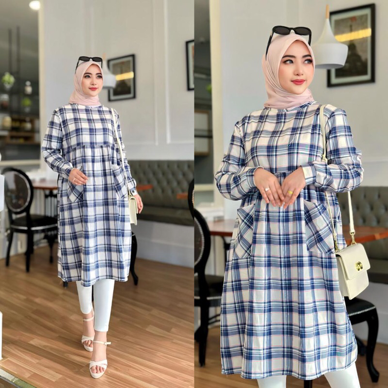 Atasan Tunic Flanel Motif Kotak Kotak