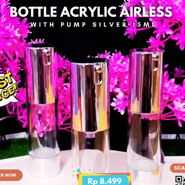 Botol Akrilik Airless With Pump Silver 15ml