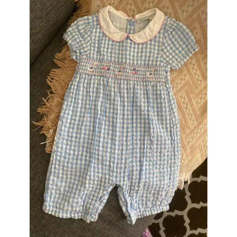 preloved smocked romper by jojo maman bebe size 12-18m handsmocked like a new not hnm