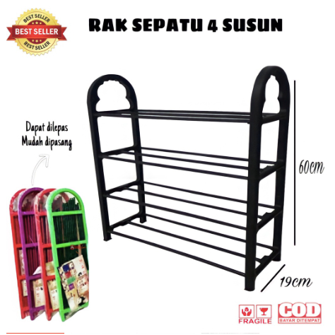 ❤️LOLA❤️ RAK SEPATU 4 TINGKAT | Rak Sepatu Sandal 4 Tingkat Penyimpanan Multifungsi Bahan Plastik Po