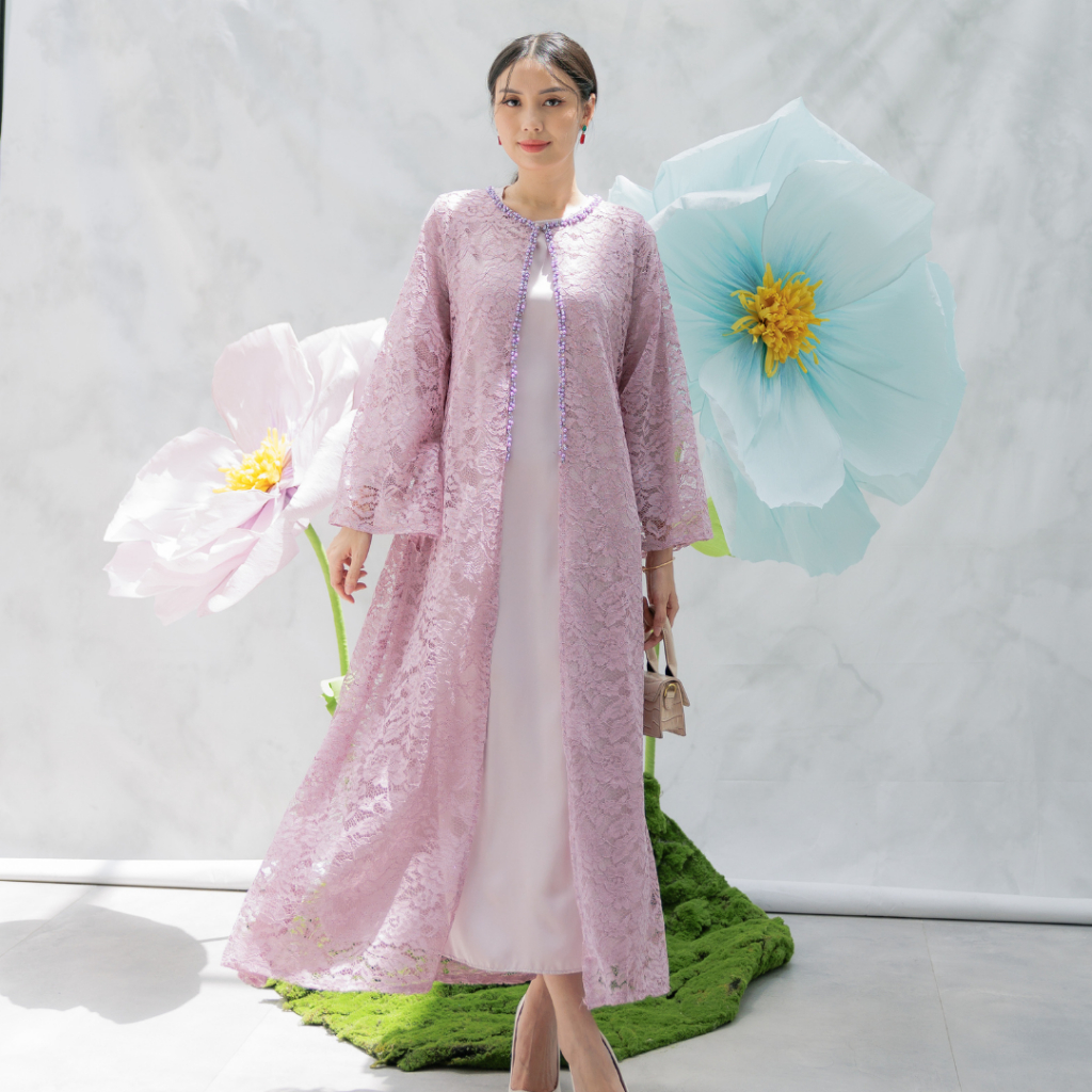 FUJI Gamis Brukat Set Outer Premium Tile Mutiara