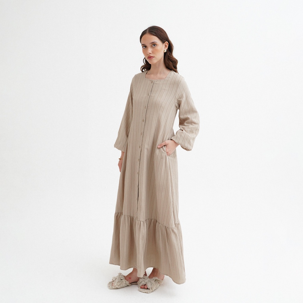 Queensland Dress Maxi Lengan Panjang LIN000314Q Oatmilk