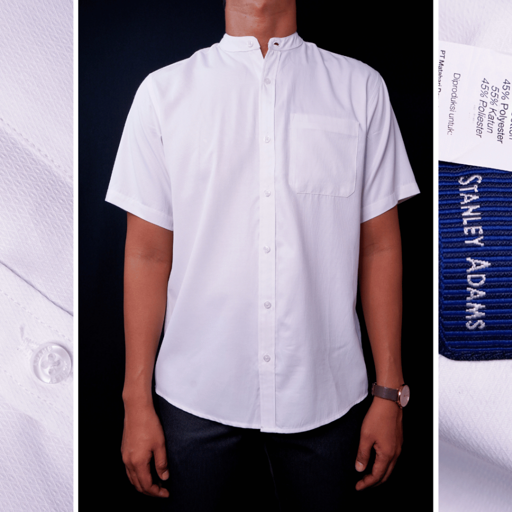 STANLEY ADAMS Baju Koko Pria Lengan Pendek Putih Tekstur 02 | Pakaian Muslim Pria | Kemeja Koko