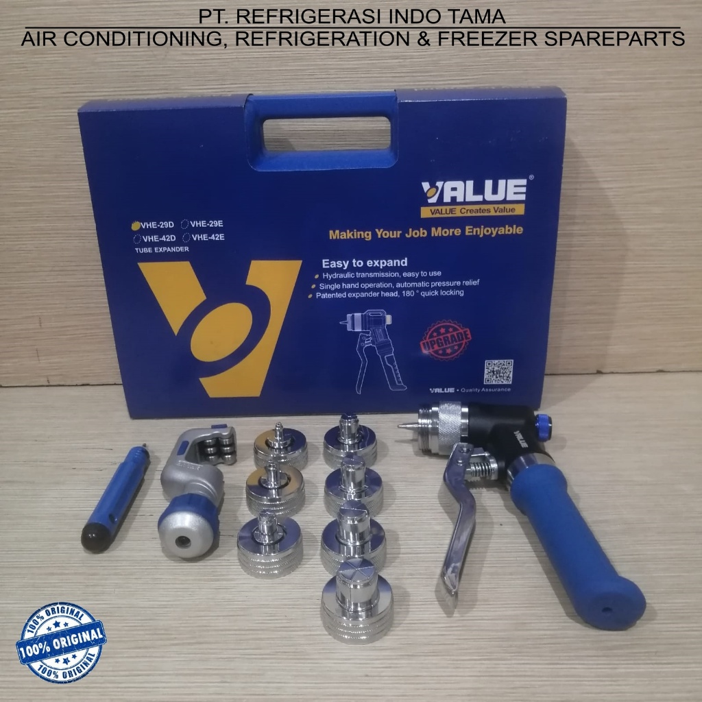 Hydraulic Tube Expander VALUE VHE-29D OD = 3/8" - 1 1/8" ( 7 Headers ) + Reamer VTT-5 + Cutter VTC-3