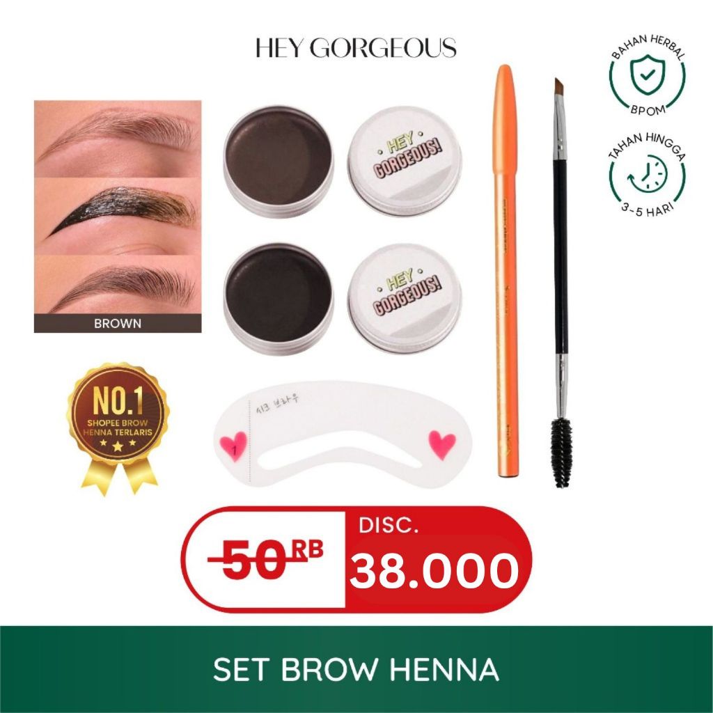CepatSampai- HEY GORGEOUS Set Brow Henna / Henna Alis Hey Gorgeous - Halal Tahan 3-5 Hari FREE PENSI